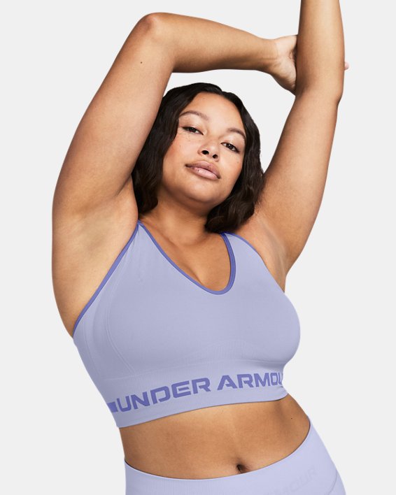 Women's UA Seamless Low Long Sports Bra, Purple, pdpMainDesktop image number 4